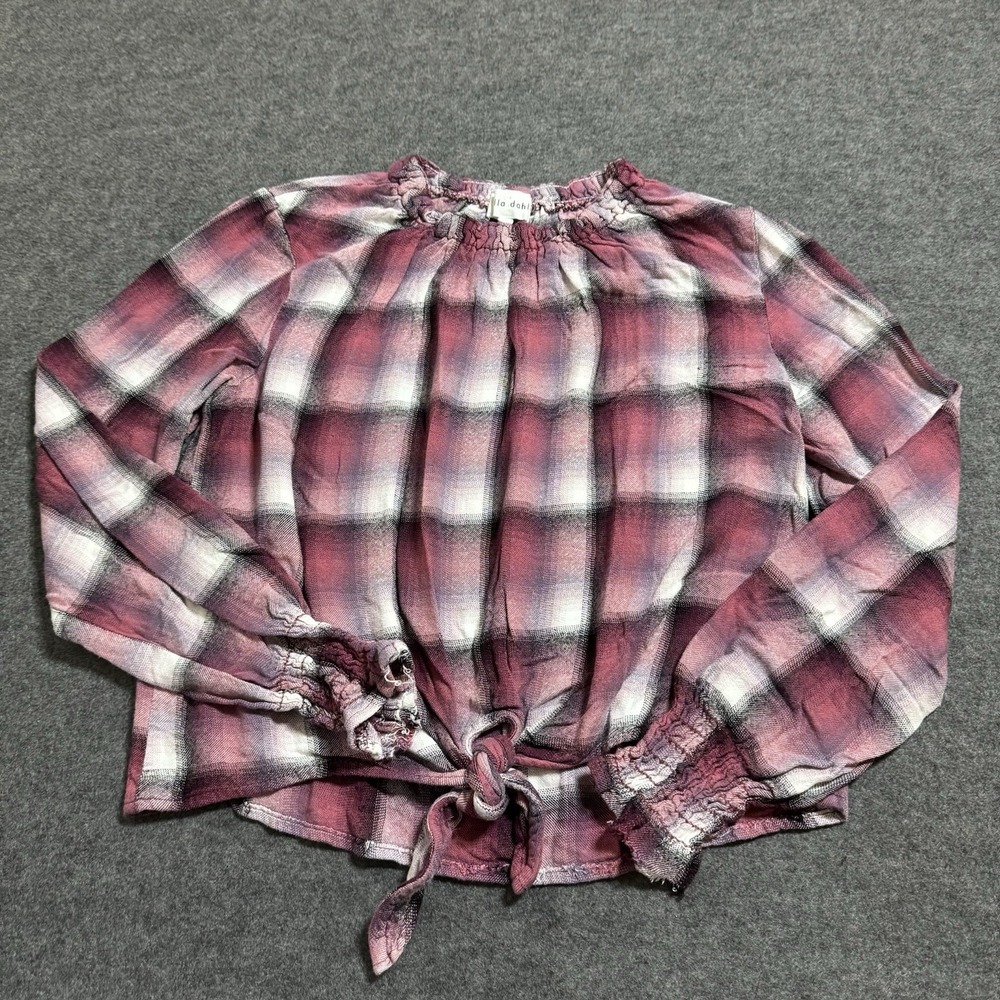 Bella Dahl Anthropologie Peasant‎ Plaid Tie Longsleeve Top Distressed Size S